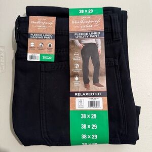 Weatherproof Vintage Men Fleece Lined Canvas Pant Utility Bonded Black 38X29